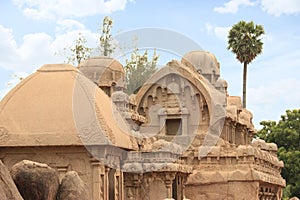 Dome tops of different structures at Shore temple Mahabalipuram