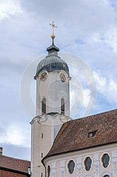 Dome tower of pilgrimage Church of Wies in Steingaden, Weilheim Schongau district, Bavaria, Germany