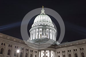 Dome of the Wisconsin State Capitol Building illuminated at nigh