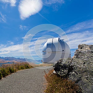 Domed astronomy observatory on mountain top