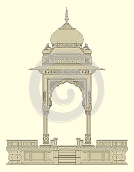 Domed Pavilion India, Company School the Metropolitan Museum vector illustration.