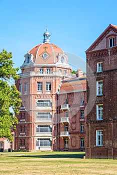 Domed tower at the rear of the Social Palace of the FamilistÃ¨re in Guise, France