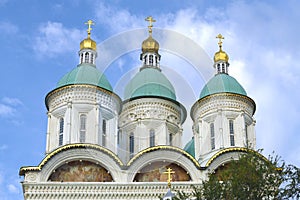 Domes of the ancient Assumption Cathedral. Astrakhan Kremlin