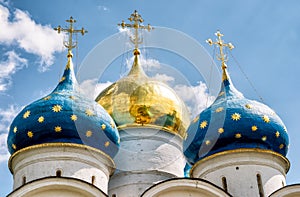 Domes of the Assumption Cathedral in Trinity Sergius Lavra, Russ