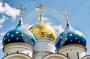 Domes of the Assumption Cathedral in Trinity Sergius Lavra, Russ photo