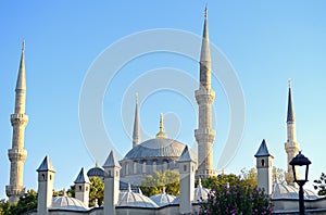 Blue Mosque - Sultan Ahmed Mosque - against a background of blue sky on a sunny day. Tourist attraction in Istanbul, Turkey photo