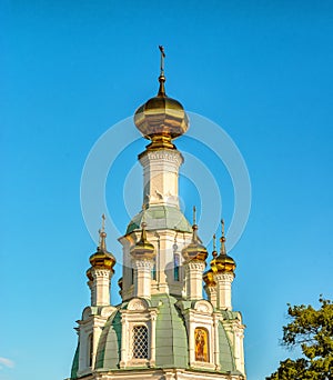 Domes of the Church of the Savior in the Holy Vvedensky Tolgsky convent in the city of Yaroslavl