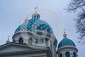 The domes with crosses of Trinity the Troitsky Cathedral Saint