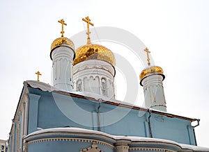 Domes of the Epiphany Cathedral in Kazan. Tatarstan, Russia. Winter photo