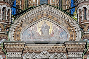 Facade of the Church of the Savior on Spilled Blood in Saint-Petersburg, Russia