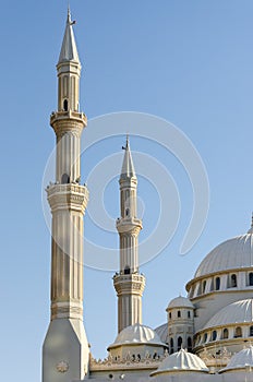 Domes and minarets of a mosque, Dubai United Arab Emirates