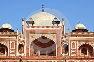 Domes, Ornate Towers, Archway and Walls at Humayun\'s Tomb, New Delhi, India