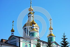 The domes of Orthodox church against the blue sky