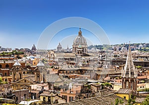 The domes and rooftops of the eternal city, the view from the Spanish steps. Rome