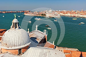 Domes of San Giorgio Maggiore and Grand Canal in Venice.