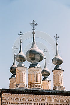 Domes of the Smolensk temple church in Suzdal, Russia