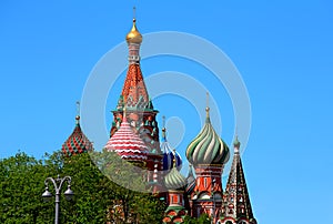 Domes of St. Basil`s Cathedral in Moscow