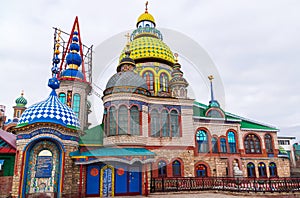 The domes of temple of all religions. The village of Old Arakchino. Kazan, Tatarstan.