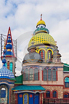 The domes of temple of all religions. The village of Old Arakchino. Kazan, Tatarstan.