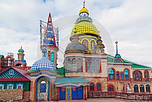 The domes of temple of all religions. The village of Old Arakchino. Kazan, Tatarstan.