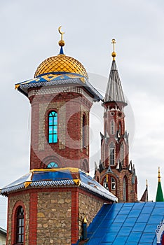 Domes of temple of an all religions. The village of Old Arakchino. Kazan, Tatarstan.