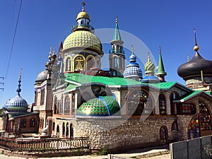 The domes of temple of all religions. The village of Old Arakchino. Kazan, Tatarstan