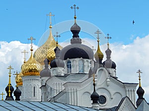 Domes of Theophany (Bogoyavlensky) Convent (16th century) in Kostroma in Russia.
