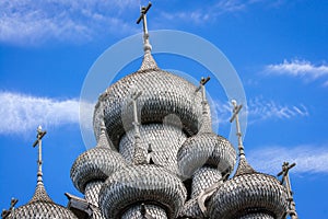 Domes of wooden church in Kizhi