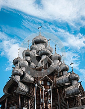 Domes of wooden church in Kizhi