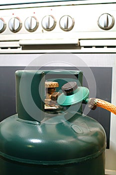 Domestic accident gas cylinder in a house kitchen