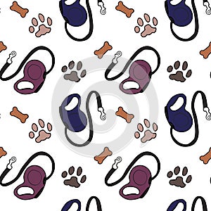 Domestic animal paw print set of seamless patterns. vector illustration, dog bone shape texture and symbol pattern, food or toy
