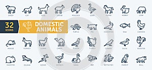 Domestic Animals Icons Pack. Thin line animal icons set. Flaticon collection set