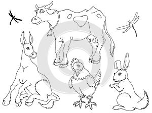 Domestic animals outlined set