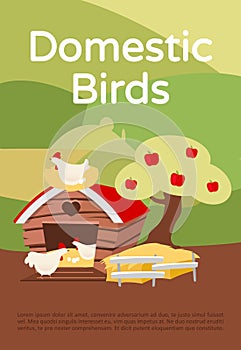 Domestic birds brochure template. Poultry farming. Flyer, booklet, leaflet concept with flat illustrations. Chicken farm, hennery