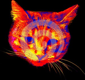 Domestic cat in scientific high-tech thermal imager