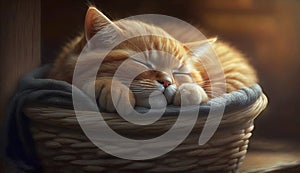 Domestic cat sleeping, fur softness, cute kitten ,generative AI
