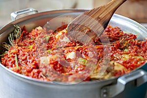 domestic cooking stuffed pepper and cabbage rolls. selective focus. ukrainian and russian traditional food