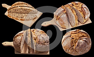 Domestic Dark Multi Grain Bread Loaves Isolated on Black Background