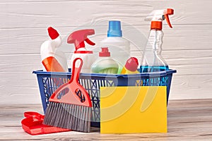 Domestic disinfect products in basket.