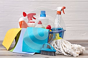 Domestic disinfect products in basket.