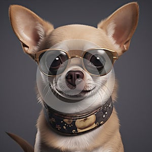 domestic dog background glasses puppy cute chihuahua pet portrait animal yellow. Generative AI.