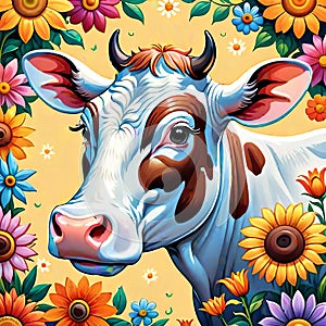 Domestic farm milk cow cartoon comedy flower garden