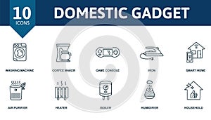Domestic Gadget icon set. Contains editable icons household theme such as washing machine, game console, smart home and