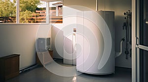 Domestic Heat Pump in a Modern Home Utility Room. Generative ai