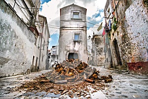 Domestic heating firewood old in south italy village Vico del Ga photo