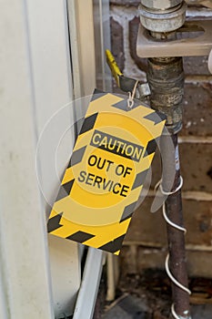 Domestic household gas supply disconnected cut off down for non-payment. Out of service sign. Energy providers in Australia