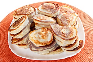 Domestic, lush Pancakes on a plate, isolated white
