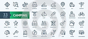 Domestic tourism, local tour, camping -  thin line web icon set. Outline icons collection