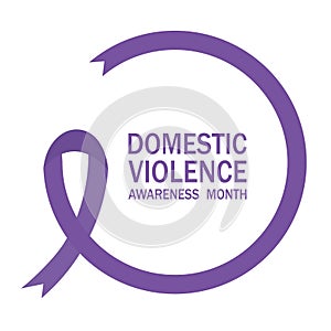 Domestic Violence Awarness Month banner. Purple ribbon and text.