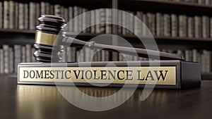 Domestic violence law: Judge's Gavel as a symbol of legal system and wooden stand with text word on the background